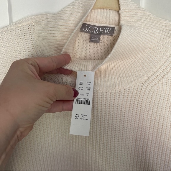 NWT J. Crew Ivory Ribbed Turtleneck Sweater Knit Stretch Pullover Cropped - Picture 3 of 5